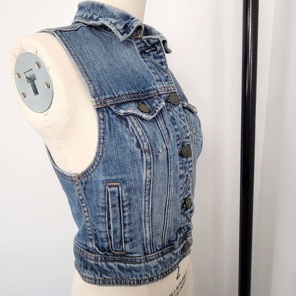 2010s American Eagle Outfitters Cropped Denim Vest Medium Wash - Picture 2 of 10